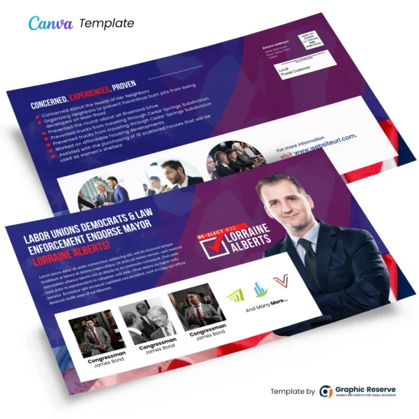 Political Campaign Direct Mail Postcard Template - Editable in Canva